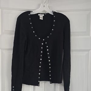 Cache''s Black Cardigan with Silver Accents